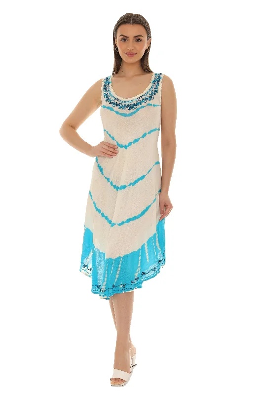 Plus Size Women Dress with a Flattering A - Line Cut for Comfort and StyleTie-Dye Sleeveless Midi Rayon Sundress