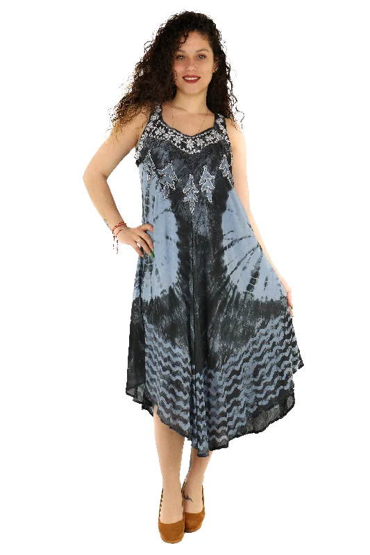 Off - the - Shoulder Women Dress for a Romantic and Feminine LookTie-Dye With Embroidery Neckline Rayon Sundress