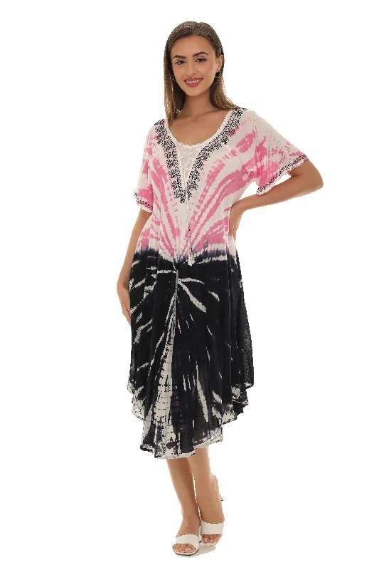 Sheath Women Dress with a Tailored Fit for a Professional LookTie-Dye With Short Sleeves Rayon Sundress