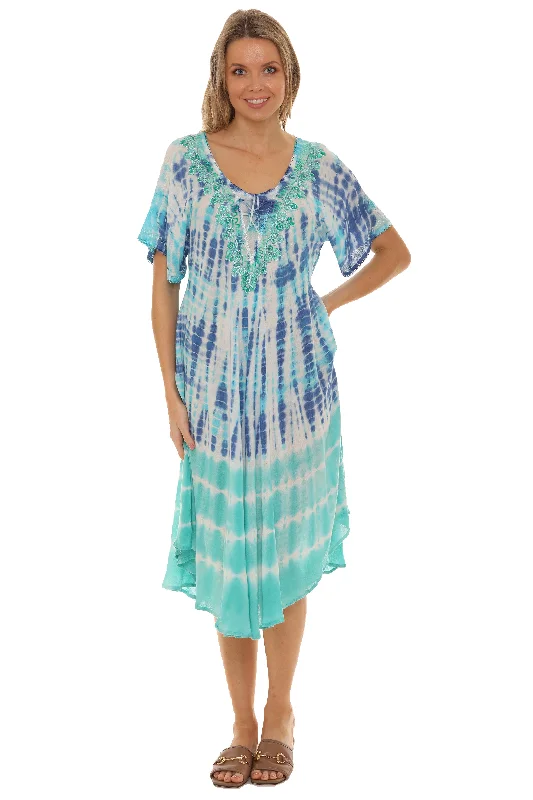 Halter Neck Women Dress to Show Off the Shoulders and NecklineTie-Dye With Short Sleeves Rayon Sundress