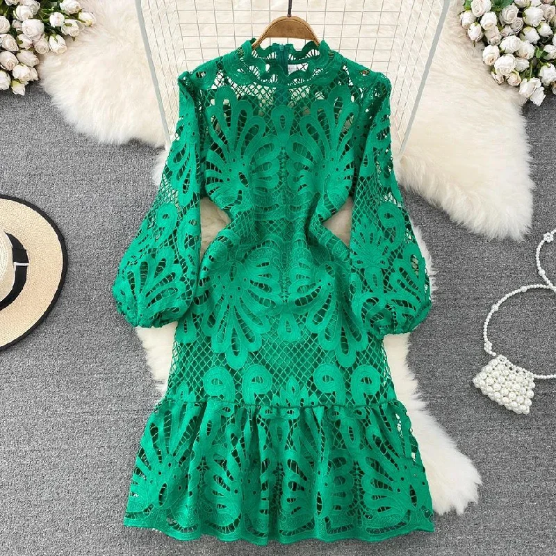 Backless Women Dress for a Sexy and Alluring Look at Evening EventsGlenda Lace Lined Bishop Sleeve Dress