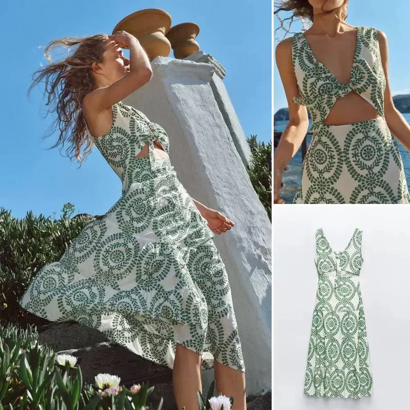 Maxi Women Dress with Floral Print for a Bohemian VibeGrekko Vintage Summer Midi Dress