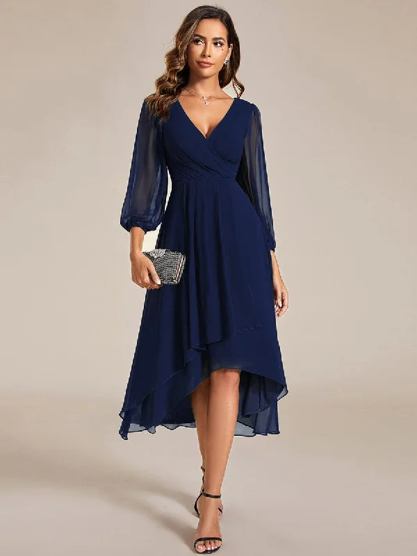 Little Black Women Dress with Sequins for a Glamorous Night OutLong Sleeves Asymmetrical Hem A-Line Midi Wedding Guest Dress