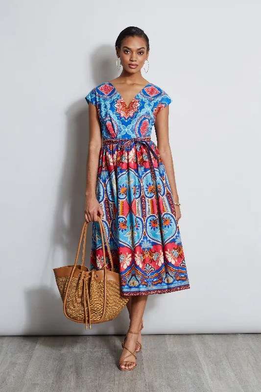 Pleated Women Dress with a Timeless and Elegant TextureTapestry Floral Cotton Midi Dress