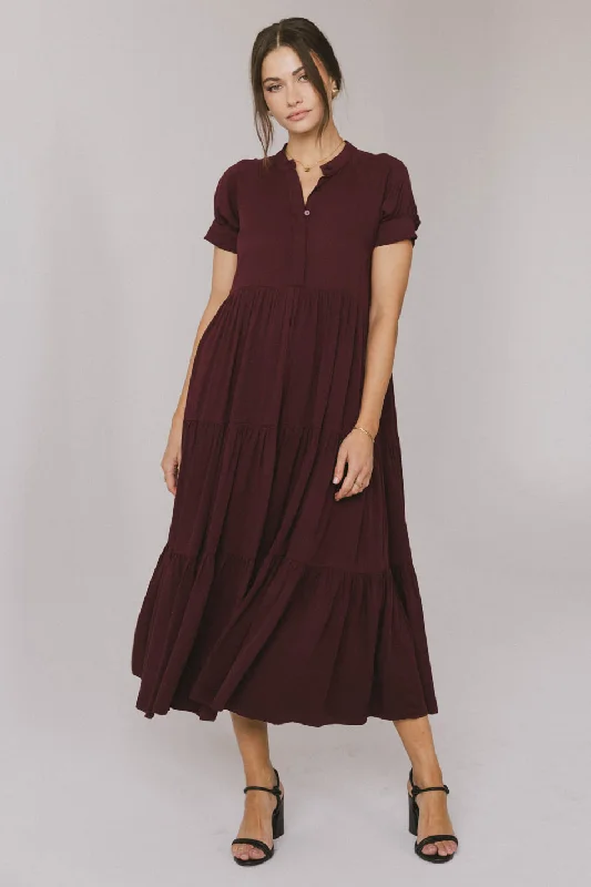 Maxi Women Dress with Floral Print for a Bohemian VibeAmanda Tiered Dress in Burgundy