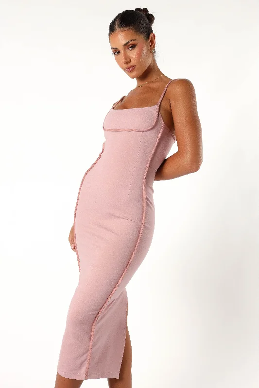 Halter Neck Women Dress to Show Off the Shoulders and NecklineAri Contrast Trim Midi Dress - Pink