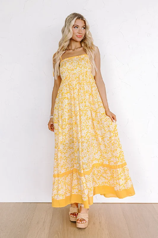 Sleeveless Women Dress in Bright Colors for Summer PartiesBoho Beauty Floral Maxi Dress in Marigold