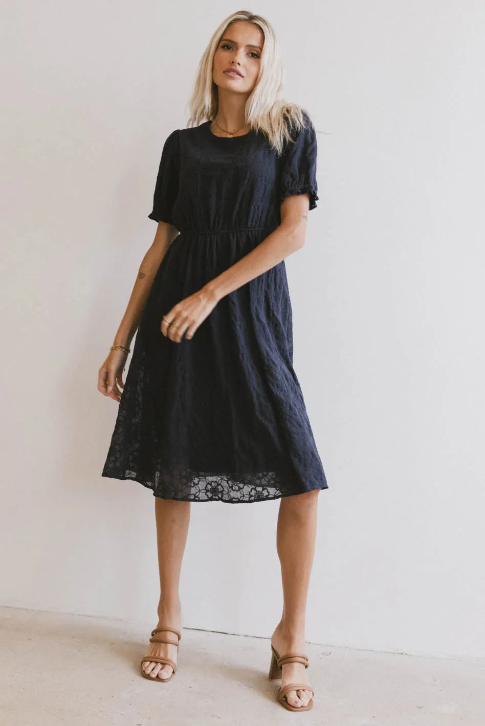 Shift Women Dress with a Simple and Classic Design for Everyday WearCecy Embroidered Midi Dress in Navy