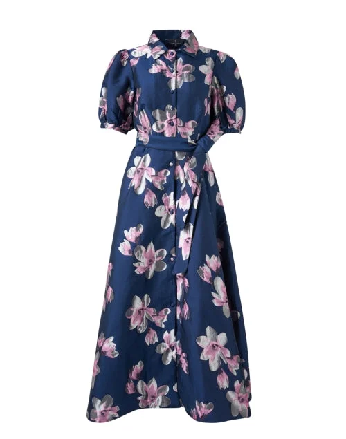 Halter Neck Women Dress to Show Off the Shoulders and NecklineCharlotte Navy Floral Jacquard Dress