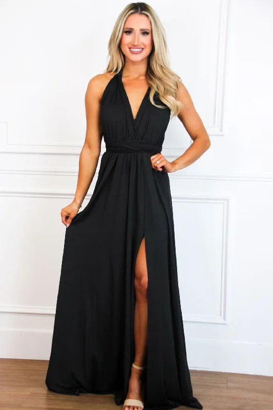 Ball Gown Women Dress with a Full Skirt for a Princess - like LookClassic Wrap Maxi Dress: Black