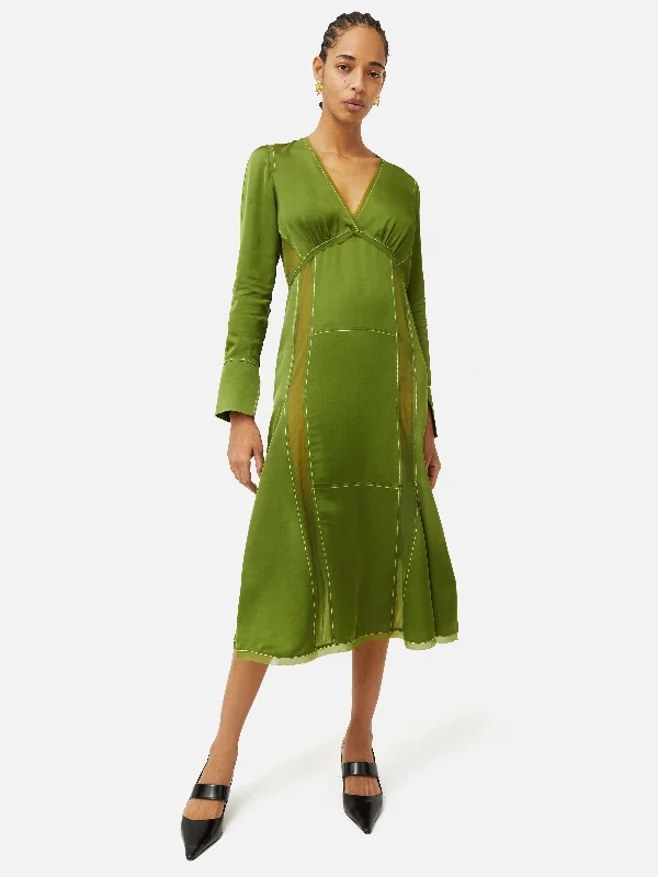 Off - the - Shoulder Women Dress for a Romantic and Feminine LookContrast Stitch Viscose Dress | Green