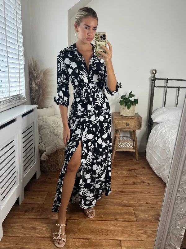 Halter Neck Women Dress to Show Off the Shoulders and NecklineDaphne Belted Shirt Dress / Mono Floral