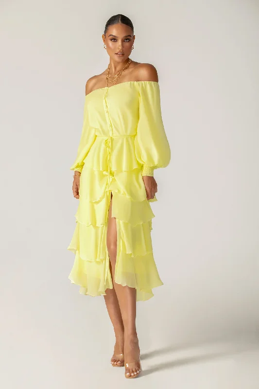 Ball Gown Women Dress with a Full Skirt for a Princess - like LookDorra Floral Chiffon Dress (Yellow)