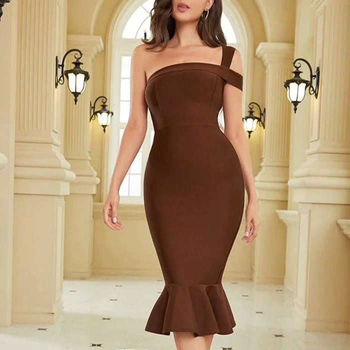 Empire Waist Women Dress to Accentuate the Bust and Conceal the WaistKittenAlarm - Fayth One Shoulder Mermaid Hem Dress