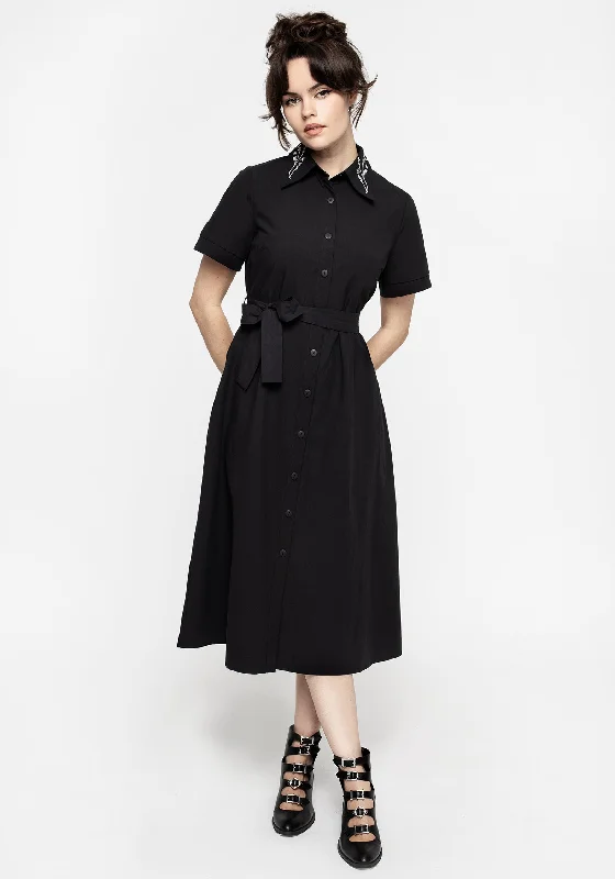 Strapless Women Dress with a Built - in Bra for Comfort and SupportGoodfellow Embroidered Collar Midi Shirt Dress