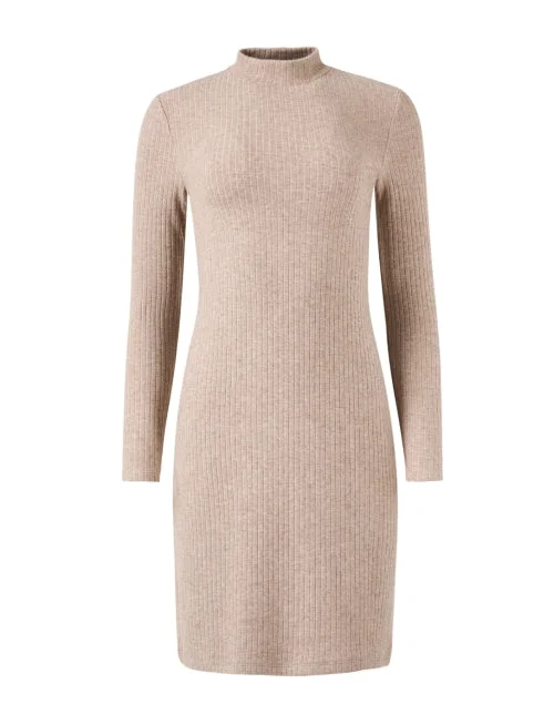 Ruffled Women Dress with Multiple Layers for a Playful and Girly StyleBeige Rib Knit Dress