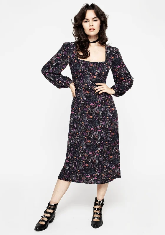 Strapless Women Dress with a Built - in Bra for Comfort and SupportHeliotrope Floral Print Midi Dress