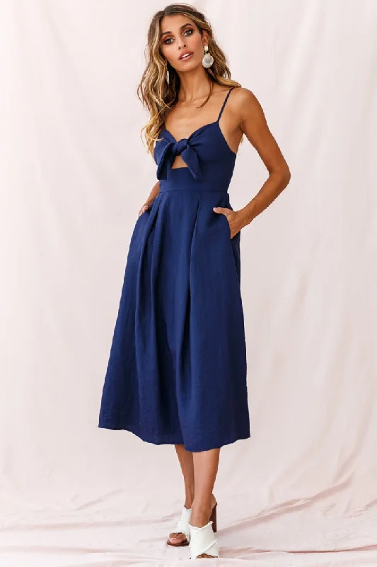 Wrap - Style Women Dress with Adjustable Fit for All Body TypesHope Tie-Knot Bust Midi Dress Navy