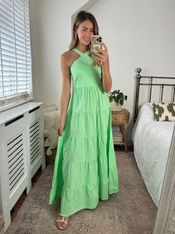 Halter Neck Women Dress to Show Off the Shoulders and NecklineImmy Halter Tiered Dress / Lime