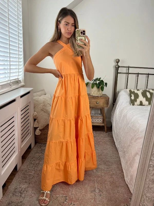 Backless Women Dress for a Sexy and Alluring Look at Evening EventsImmy Halter Tiered Dress / Orange