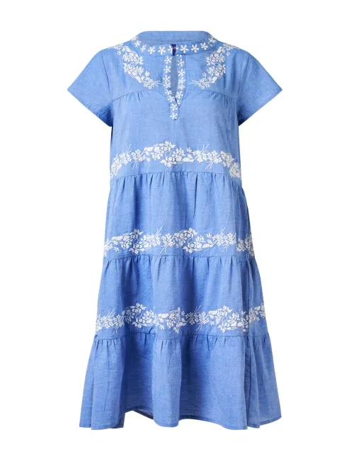 Wrap - Style Women Dress with Adjustable Fit for All Body TypesIsabel Blue Chambray Embroidered Dress