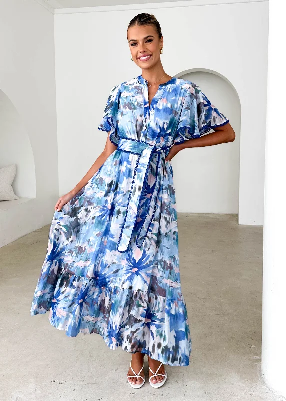 Printed Abstract Women Dress for a Modern and Artistic AppealJanet Maxi Dress - Blue Floral