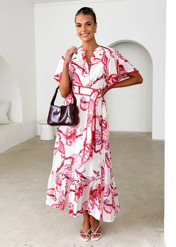 Off - the - Shoulder Women Dress for a Romantic and Feminine LookJanet Maxi Dress - Red Floral