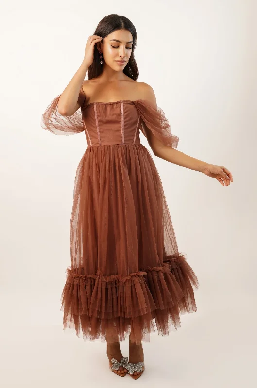 Shift Women Dress with a Simple and Classic Design for Everyday WearJayne Merlot Tulle Midi Dress