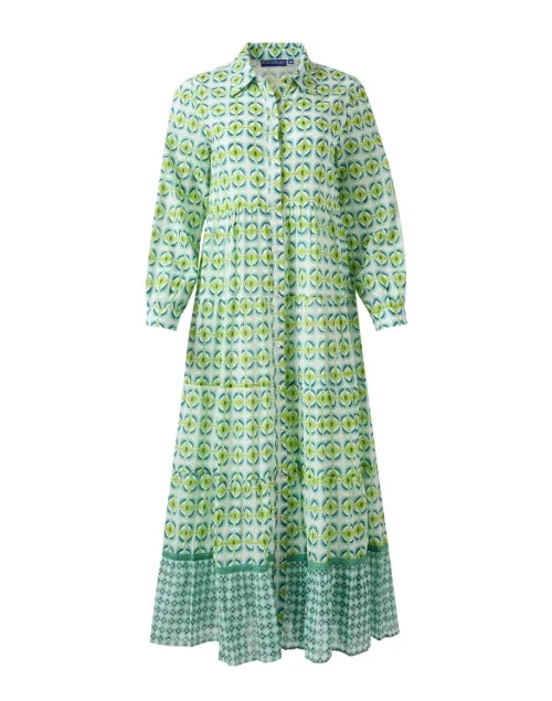 Halter Neck Women Dress to Show Off the Shoulders and NecklineJinette Green Print Shirt Dress