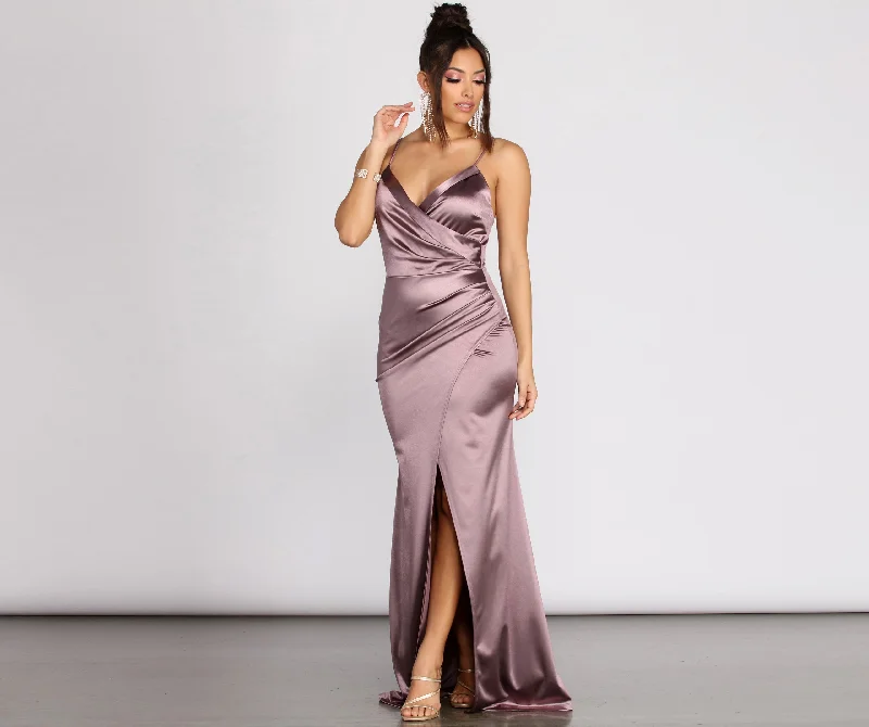 Halter Neck Women Dress to Show Off the Shoulders and NecklineJulina Wrap Satin Dress