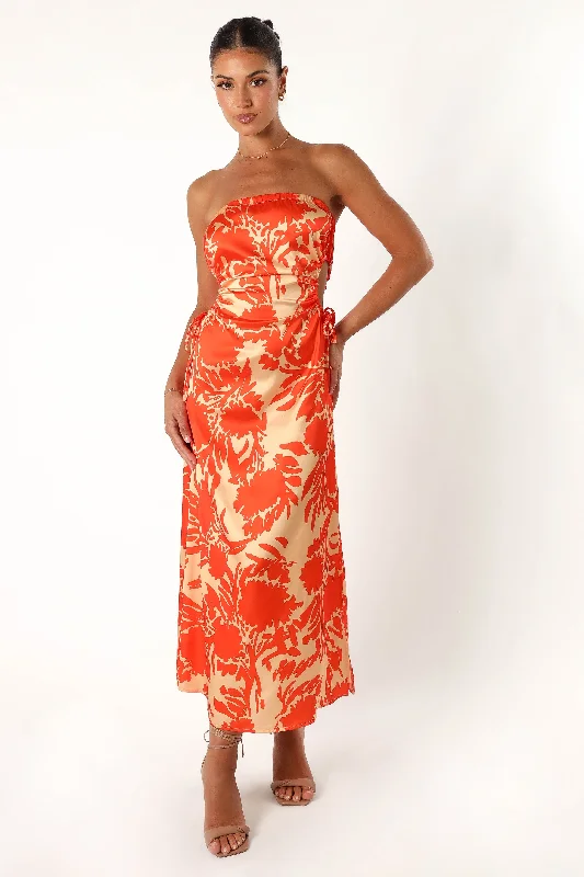 Mini Women Dress with a Short Hem for a Young and Trendy StyleLoc Strapless Midi Dress - Orange Floral