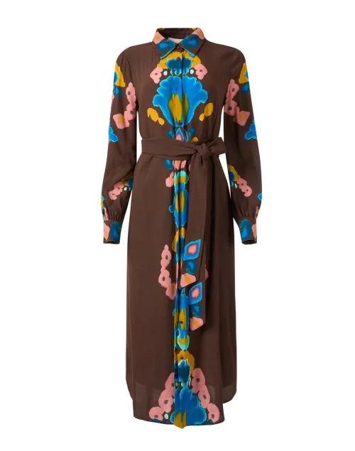 Long - Sleeve Women Dress in Velvet for a Luxurious Winter LookLoretta Brown Ikat Print Dress