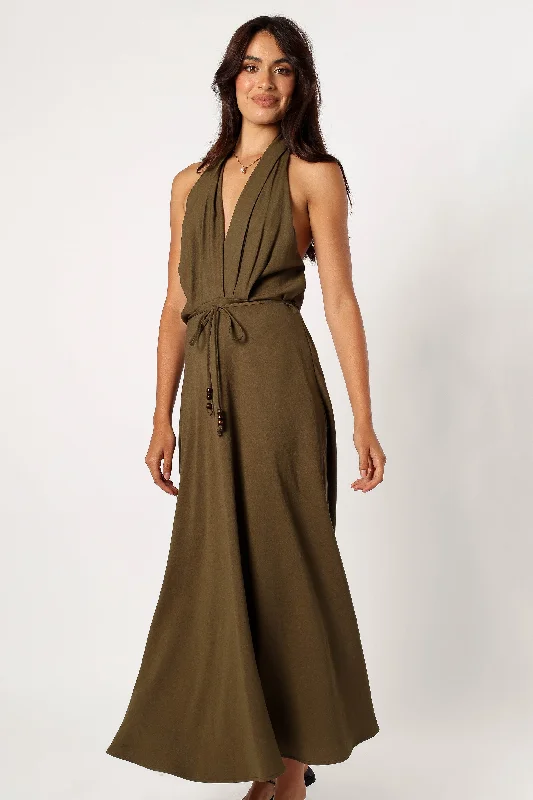 Strapless Women Dress with a Built - in Bra for Comfort and SupportLylah Halterneck Midi Dress - Olive