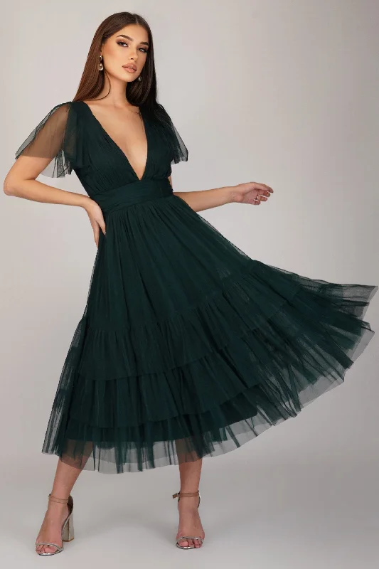 Pleated Women Dress with a Timeless and Elegant TextureMadison Emerald Green Bridesmaid Dress