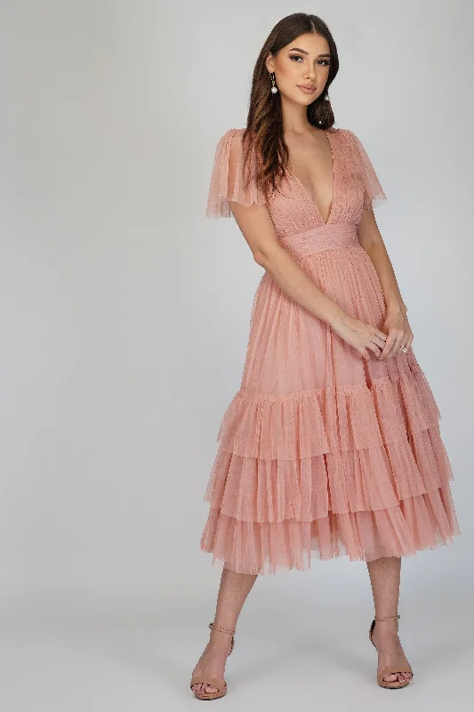 Wrap - Style Women Dress with Adjustable Fit for All Body TypesMadison Pink Tulle Bridesmaid Dress