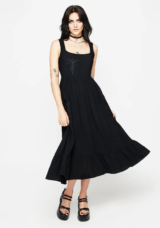 Halter Neck Women Dress to Show Off the Shoulders and NecklineMandrake Linen-Blend Embroidered Midi Dress