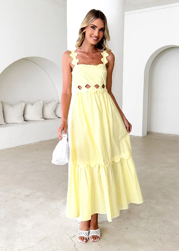 Ruffled Women Dress with Multiple Layers for a Playful and Girly StyleMargot Maxi Dress - Lemon