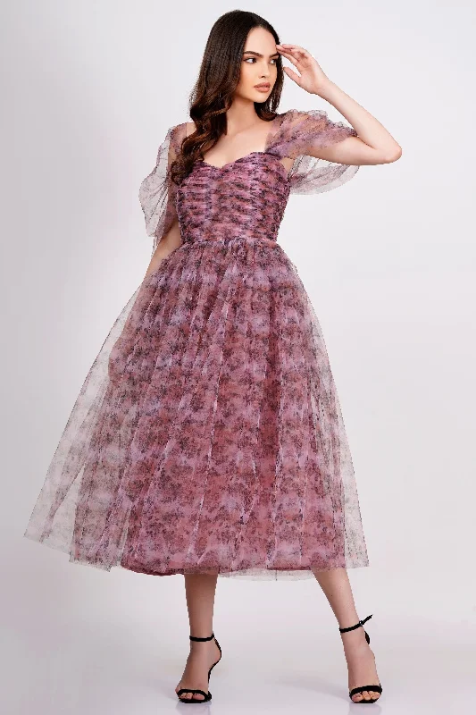 Strapless Women Dress with a Built - in Bra for Comfort and SupportMelbourne Floral Tulle Midi Dress