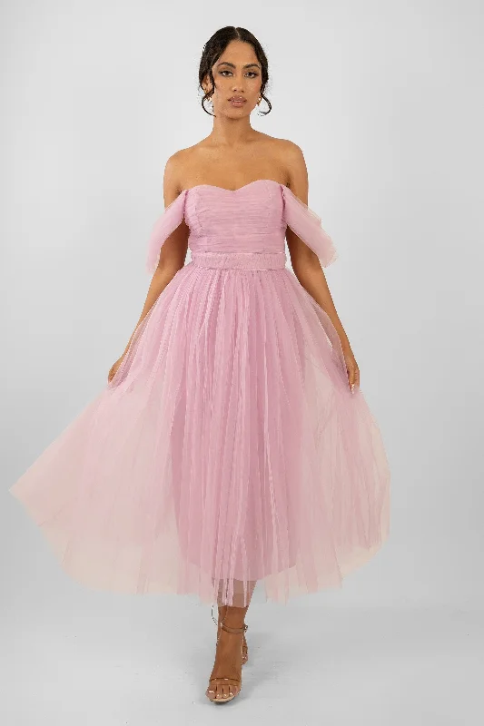 Backless Women Dress for a Sexy and Alluring Look at Evening EventsMelbourne Tulle Midi Dress in Pink