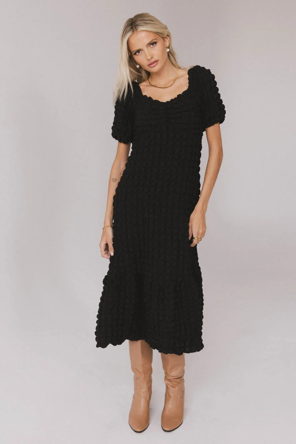 Ball Gown Women Dress with a Full Skirt for a Princess - like LookMiley Bubble Texture Dress in Black