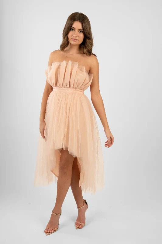 Sheath Women Dress with a Tailored Fit for a Professional LookNidha High Low Tulle Dress in Nude