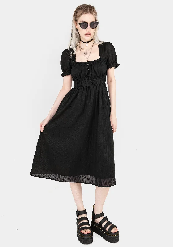 Pleated Women Dress with a Timeless and Elegant TextureObsidian Cotton Smock Midi Dress