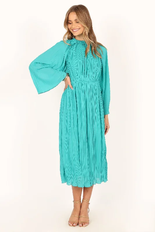 Empire Waist Women Dress to Accentuate the Bust and Conceal the WaistOlivia Long Sleeve Midi Dress - Teal