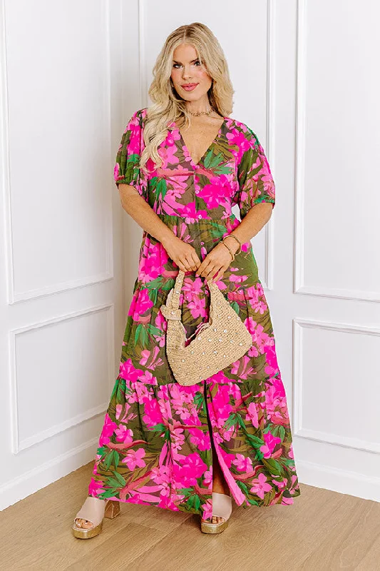 Ruffled Women Dress with Multiple Layers for a Playful and Girly StyleOnly Sunshine Floral Maxi in Green Curves