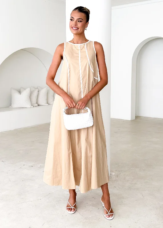 Pleated Women Dress with a Timeless and Elegant TexturePantigo Maxi Dress - Beige