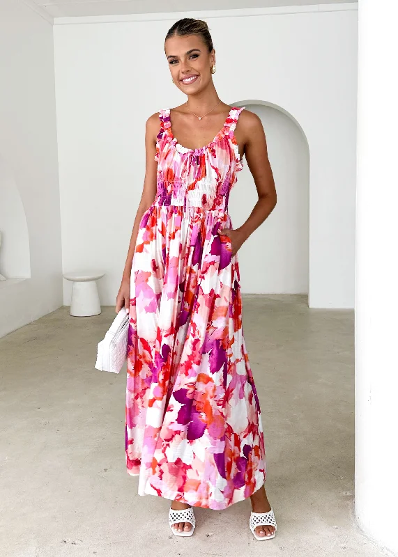 Off - the - Shoulder Women Dress for a Romantic and Feminine LookPearl Maxi Dress - Magenta Floral