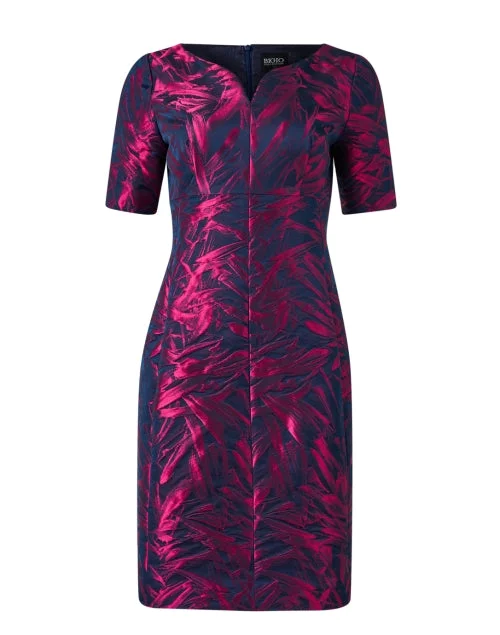 Plus Size Women Dress with a Flattering A - Line Cut for Comfort and StyleMagenta Jacquard Dress