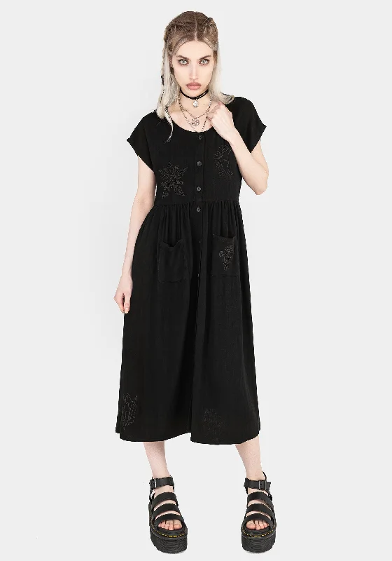 Strapless Women Dress with a Built - in Bra for Comfort and SupportScutellaria Embroidered Button Up Midi Dress