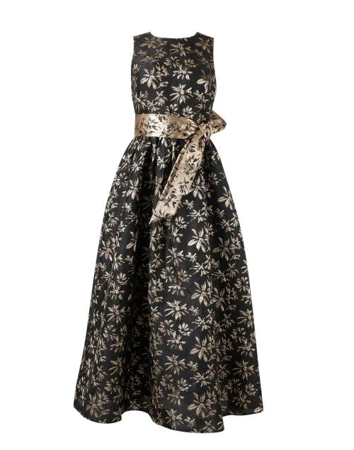 Backless Women Dress for a Sexy and Alluring Look at Evening EventsSerra Black and Gold Floral Dress