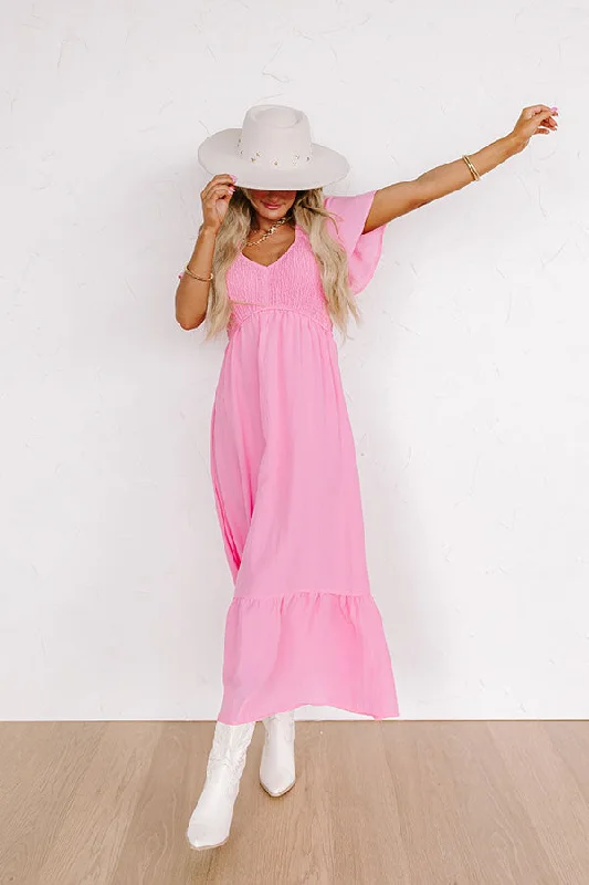 Backless Women Dress for a Sexy and Alluring Look at Evening EventsSunny Smiles Smocked Maxi in Pink